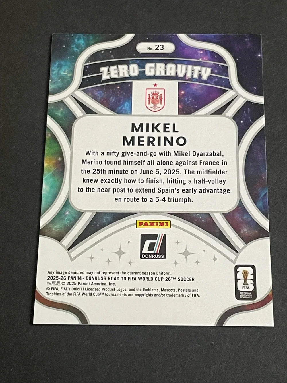 2025-26 Donruss Road to FIFA World Cup Mikel Merino Spain Zero Gravity Card